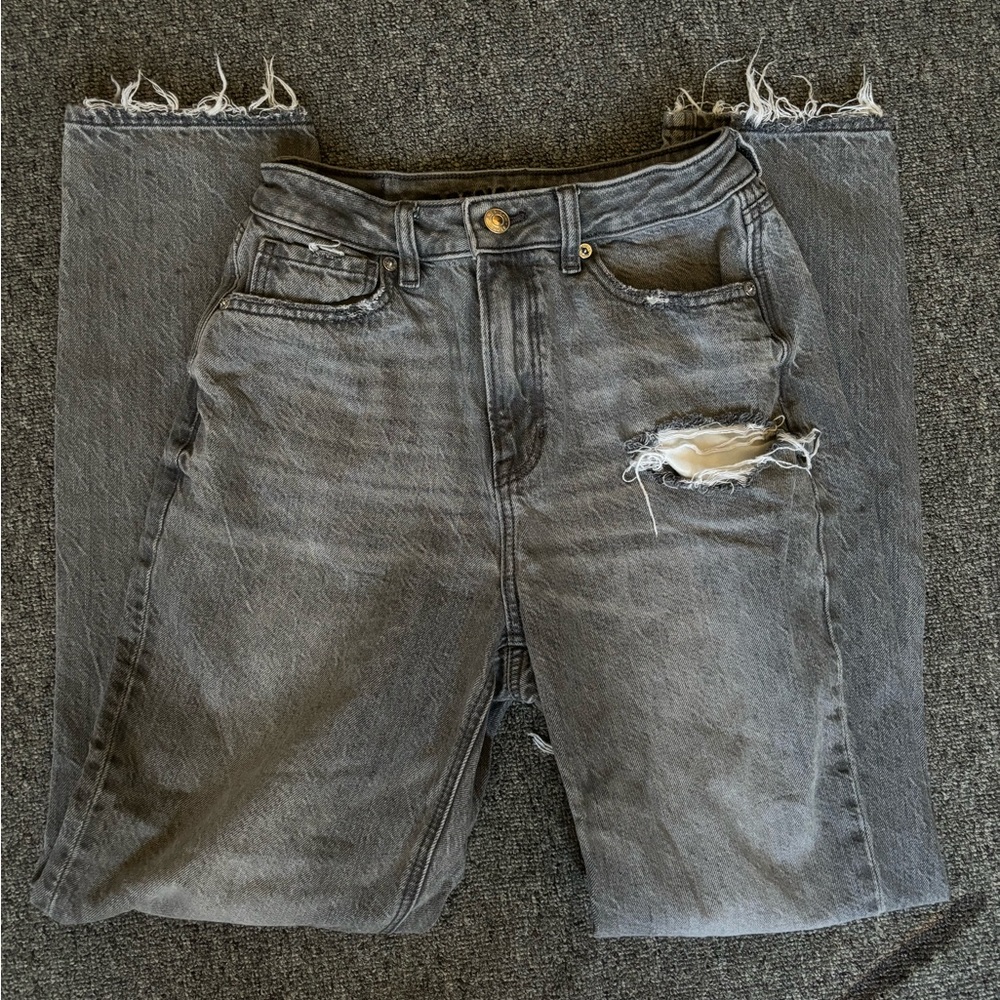 Gray American Eagle Straight Leg Ripped Jeans
